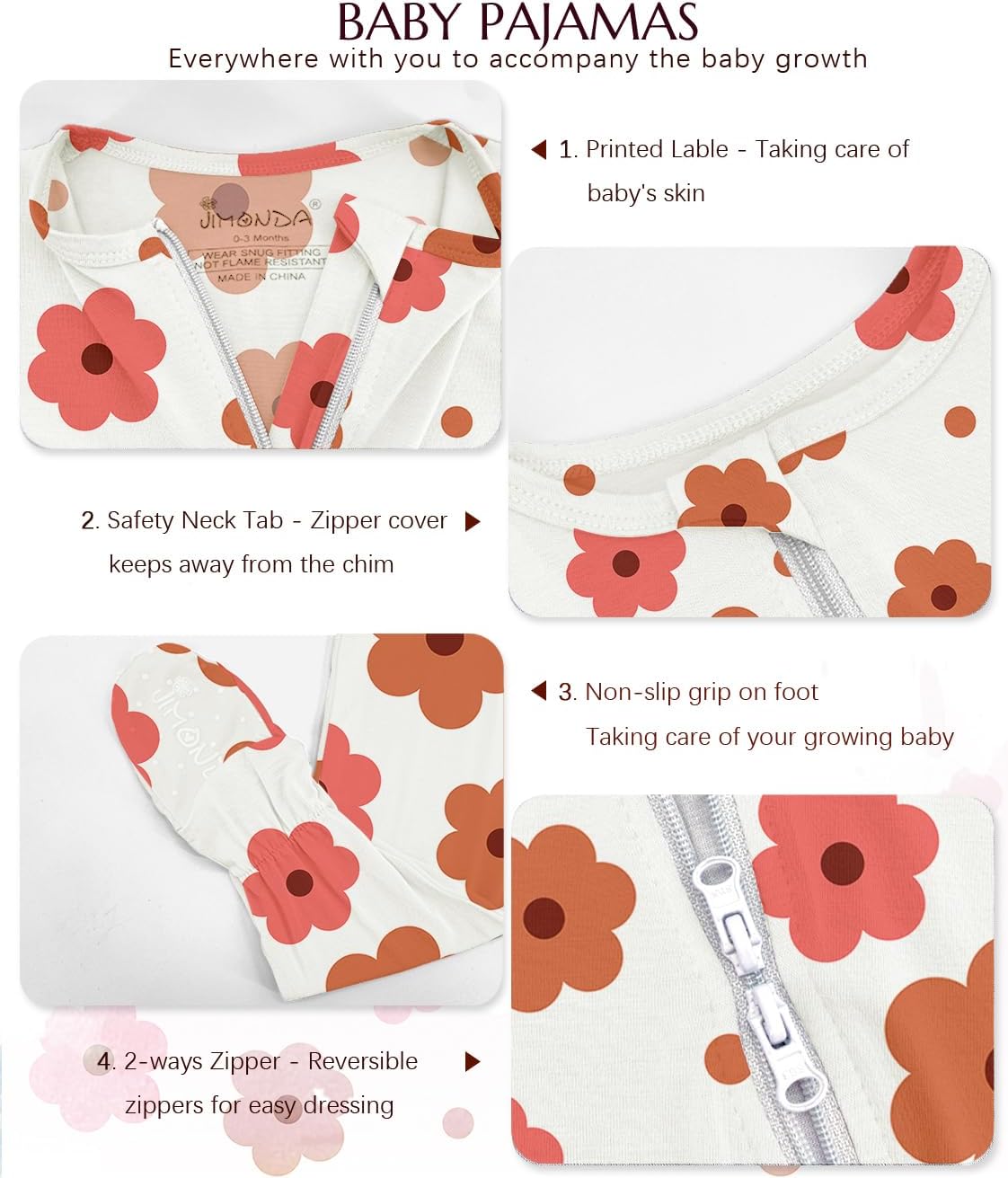 Jimonda Baby Girls Boys Footed Pajamas,Rayon From Bamboo,2 Way Zipper Long Sleeve Soft Sleeper Pjs,Infant Tie-dye Romper - Image 3