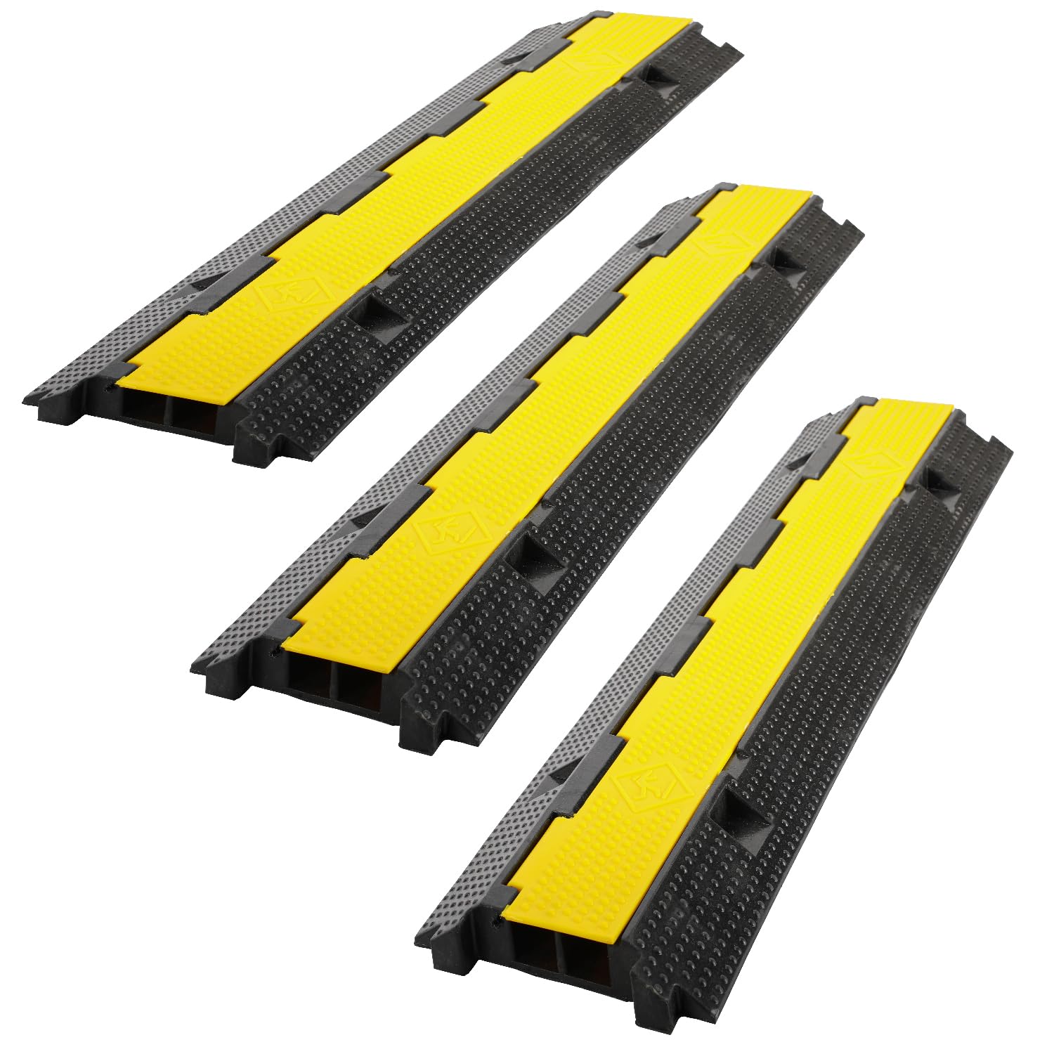 Fiqops Ponte cavi 3 pezzi 2 canali, 101 x 25 x 5 cm, ponte per cavi in gomma, design modulare, protezione per cavi per parcheggi, colore nero