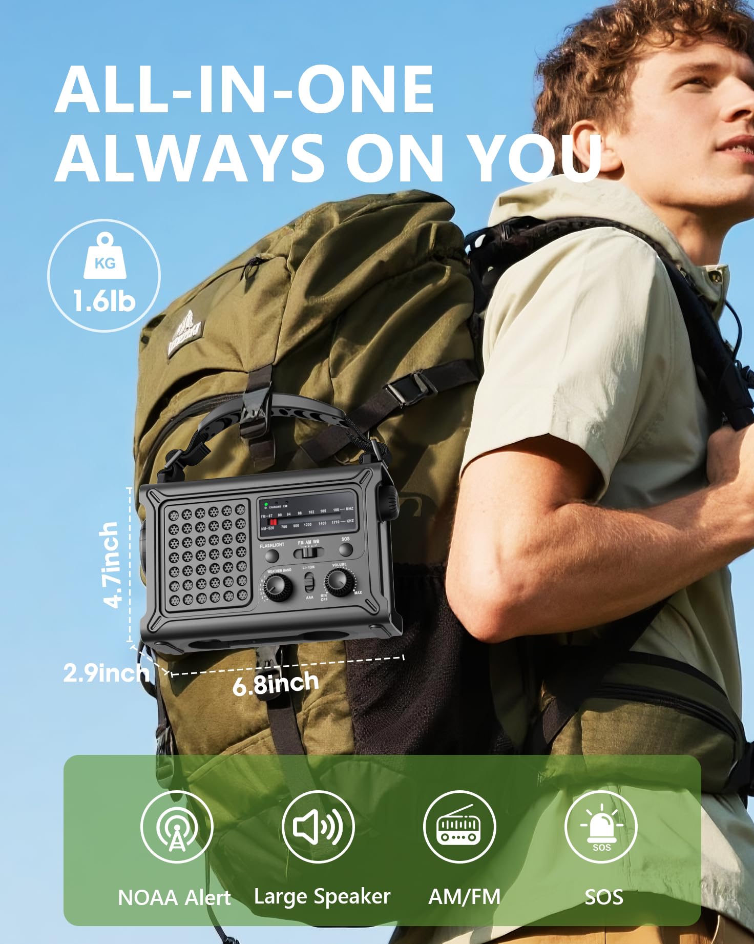 Radio meteorologica di emergenza con grande pannello solare, manovella efficiente e batteria reale da 12000 mAh, bande AM/FM/NOAA, torcia a LED, lampada da lettura, allarme SOS e caricabatterie per