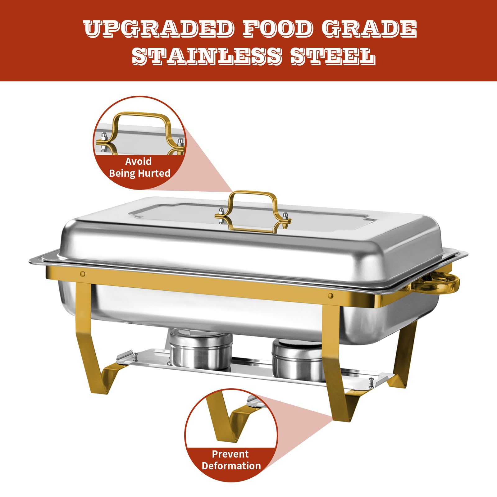 Chafers rectangulares de Acero con Plato de frotamiento Dorado