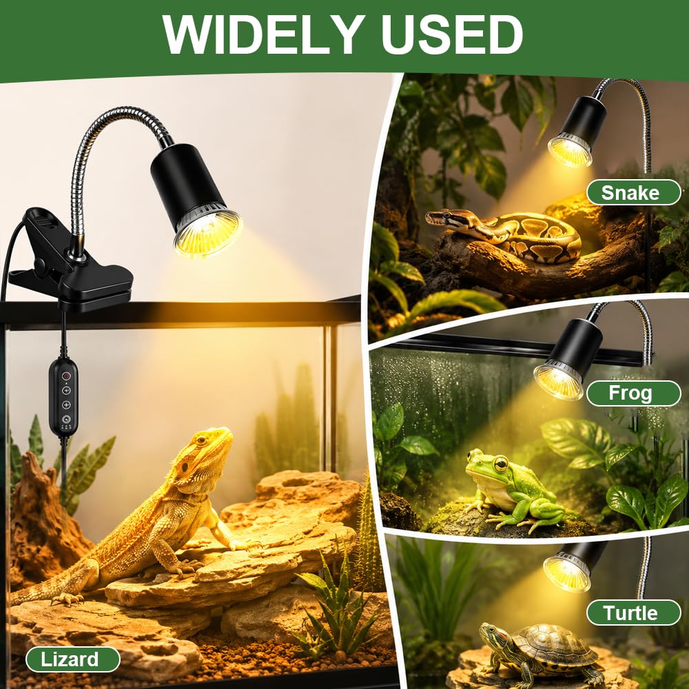 Lampa grzewcza żółwia, żółwia ziemnego, gady L-ampe terrarium z zaciskiem obrotowym 360°, odpowiednia 2 żarówki UVA UVB 50 W dla żółwi, jaszczurek, wężów, pająków i gadów