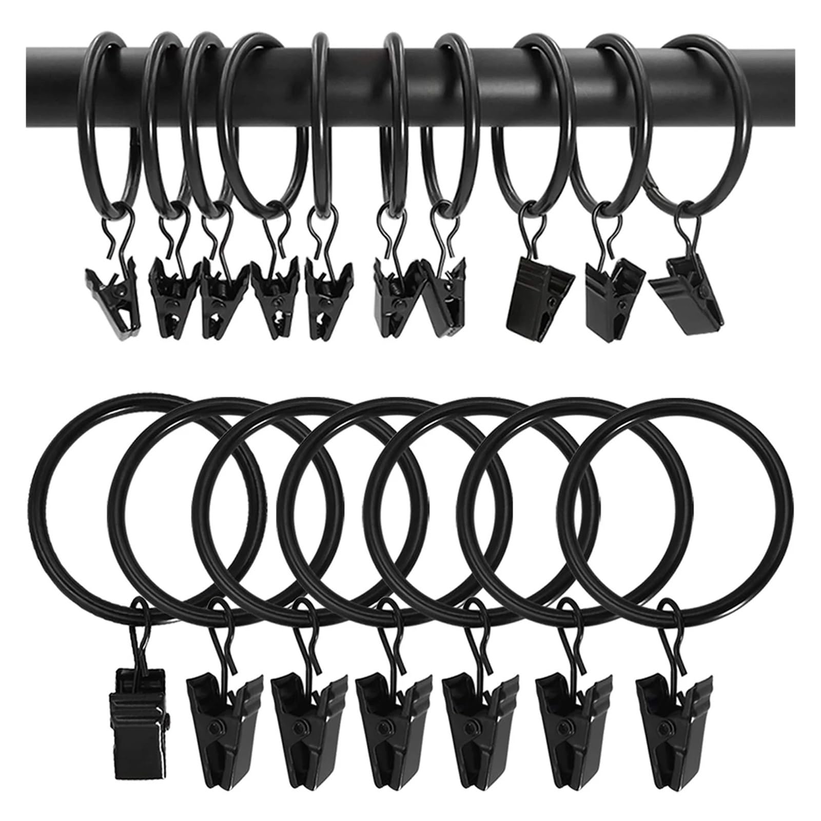 Curtain Rings Curtain Rings With Clips Metal Hooks Hangers With Accessories(Black,20Pcs)