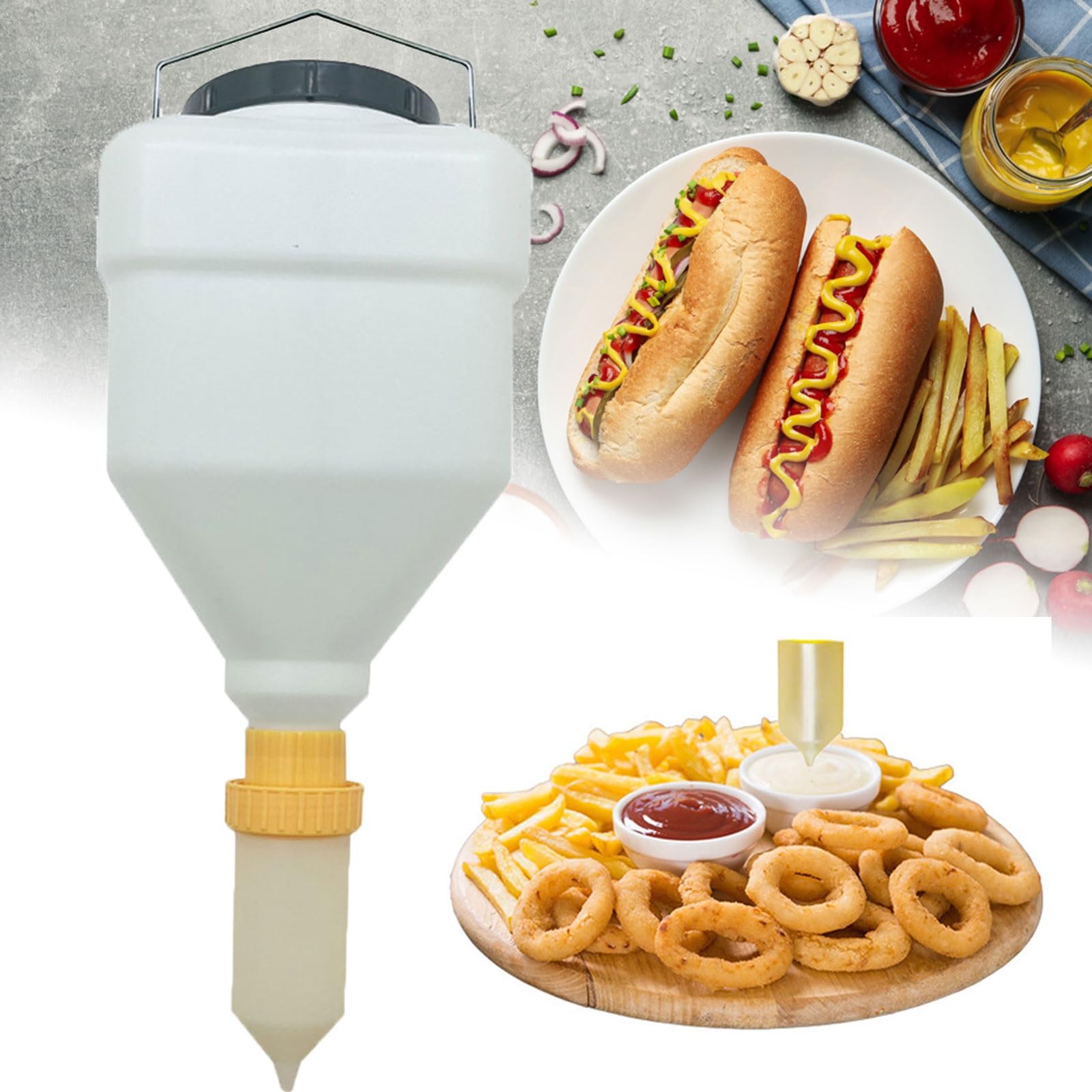 Saucenspender for Aufhängen, 3,5 l/5,5 l quadratische Quetschflasche for Saucen, nachfüllbare Saucenflasche, auslaufsicheres Design, for Tomaten-, Senf-, braune Sauce und Marmeladensaucen usw.(1PCS,5.