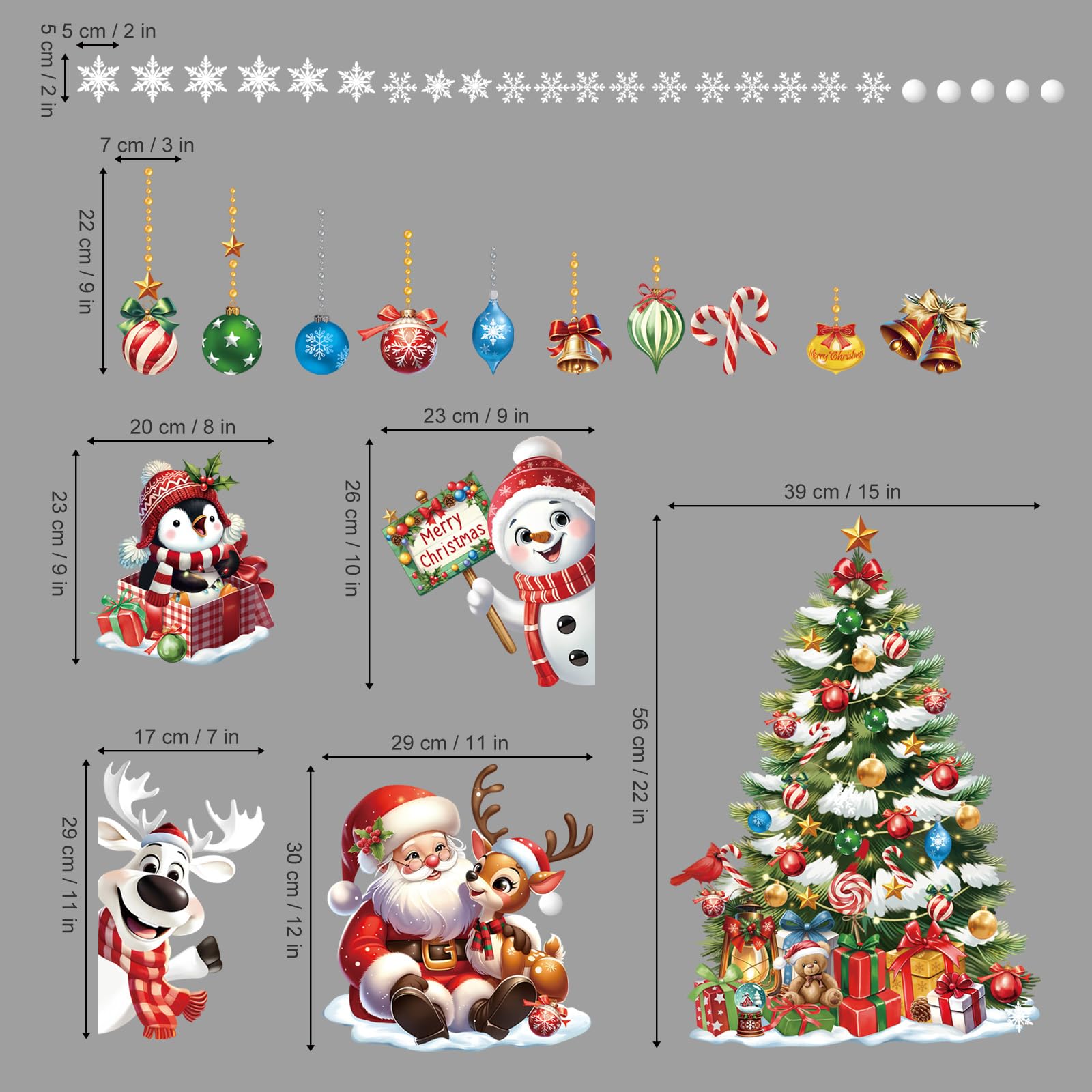 wondever 3D Christmas Tree Santa Claus Window Clings Reindeer Snowman Penguin Glass Sticker Decal Anti Collision Double-Side Static Window Decals for Christmas Party - Image 4