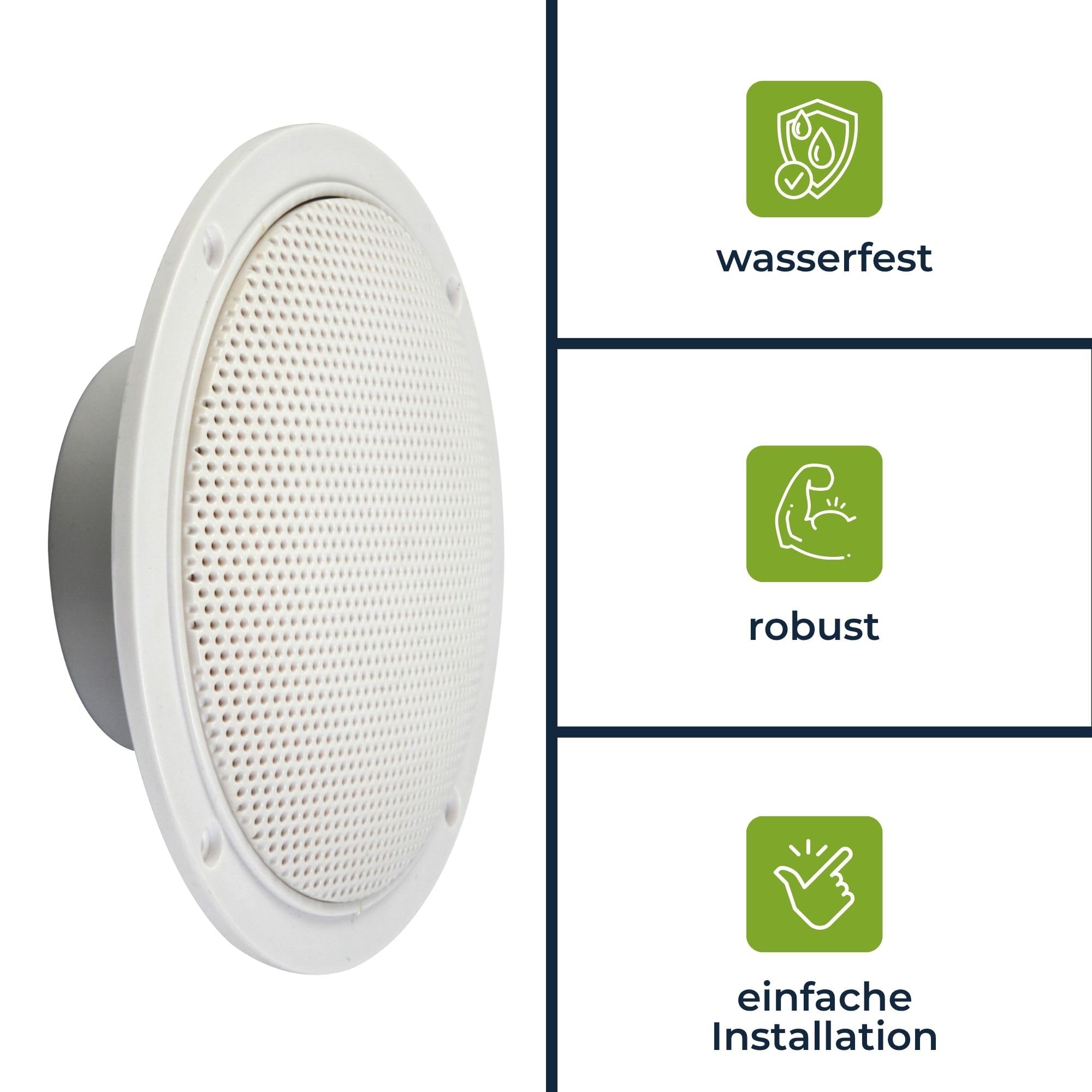 Velleman 5 Zoll Einbaulautsprecher, Outdoor Deckenlautsprecher 80 Watt, 2er Pack, für Heim, Badezimmer, Küche, Büro, für außen, flach Tiefe 35 mm, rund, 152 x 51 mm, weiß
