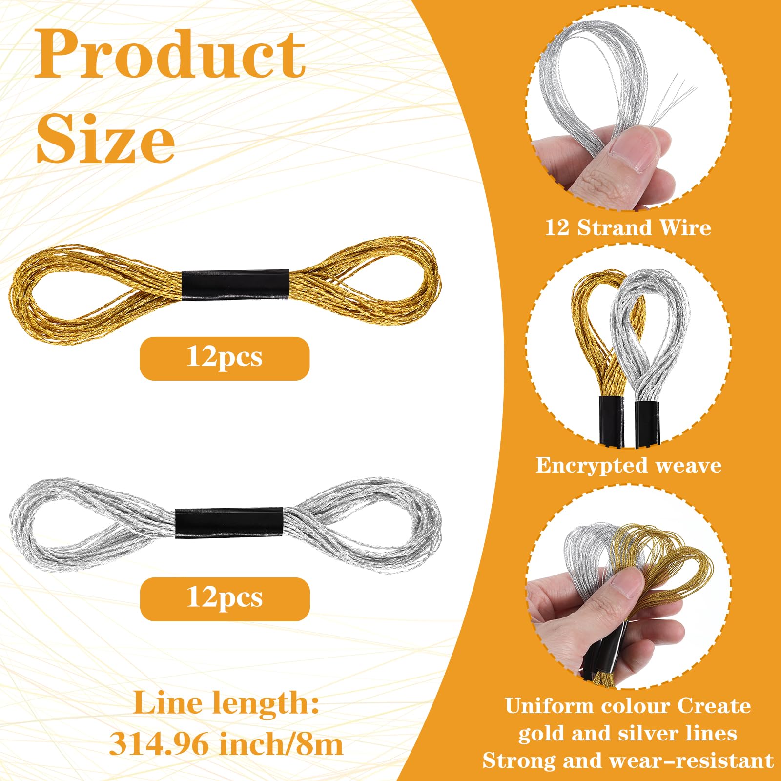 Oruola 24 Stück Metallic Stickgarn - Gold & Silber Fäden | 8m Pro Strang | Ideal Für Kreuzstich Und Handarbeiten