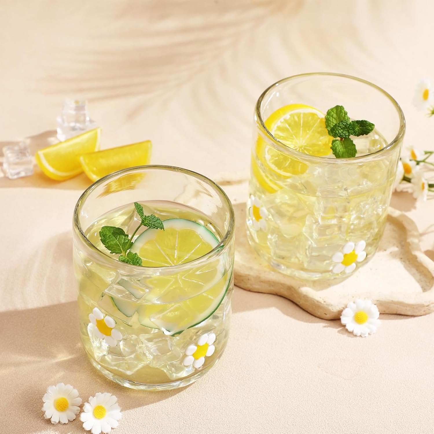 Icon Juice Glasses, 14oz Stemless Wine Drinking Juice Glass Cup for Valentine Party Supplies Gift(2 Pcs,Flower) - Image 5