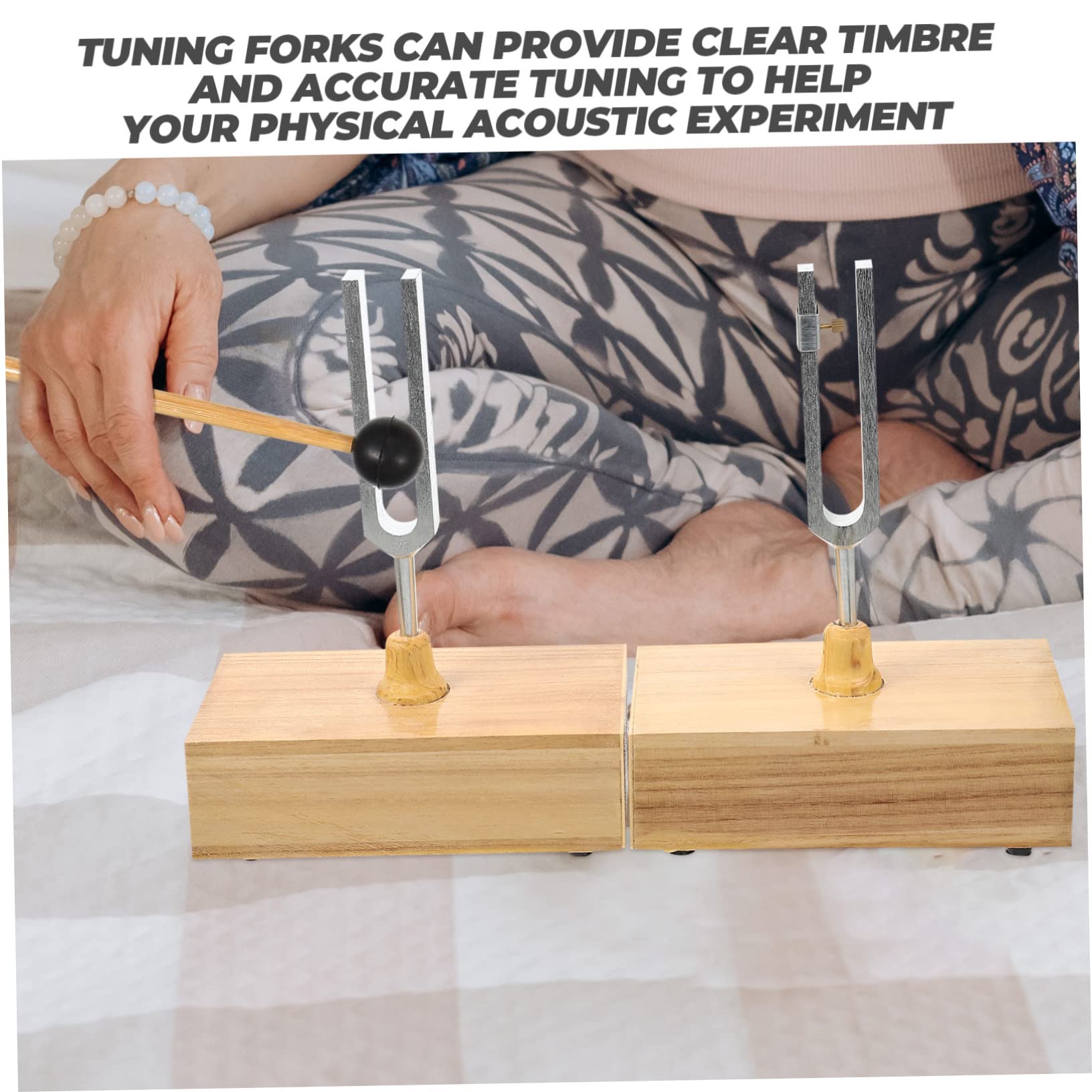 Resonanz Stimmgabel 440hz 1 Satz für Physik und Akustikversuche | Metall und Holz, Hammer Sowie Holzsockel Enthalten, Stabile Platzierung und Klare Tonhöhe