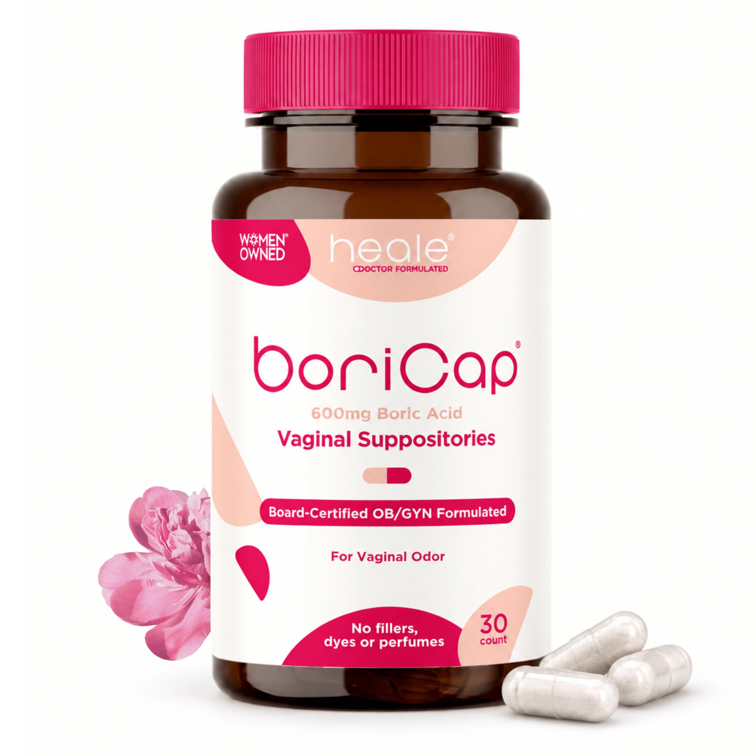 BoriCap 600mg Boric Acid Suppositories, 30 Day Supply
