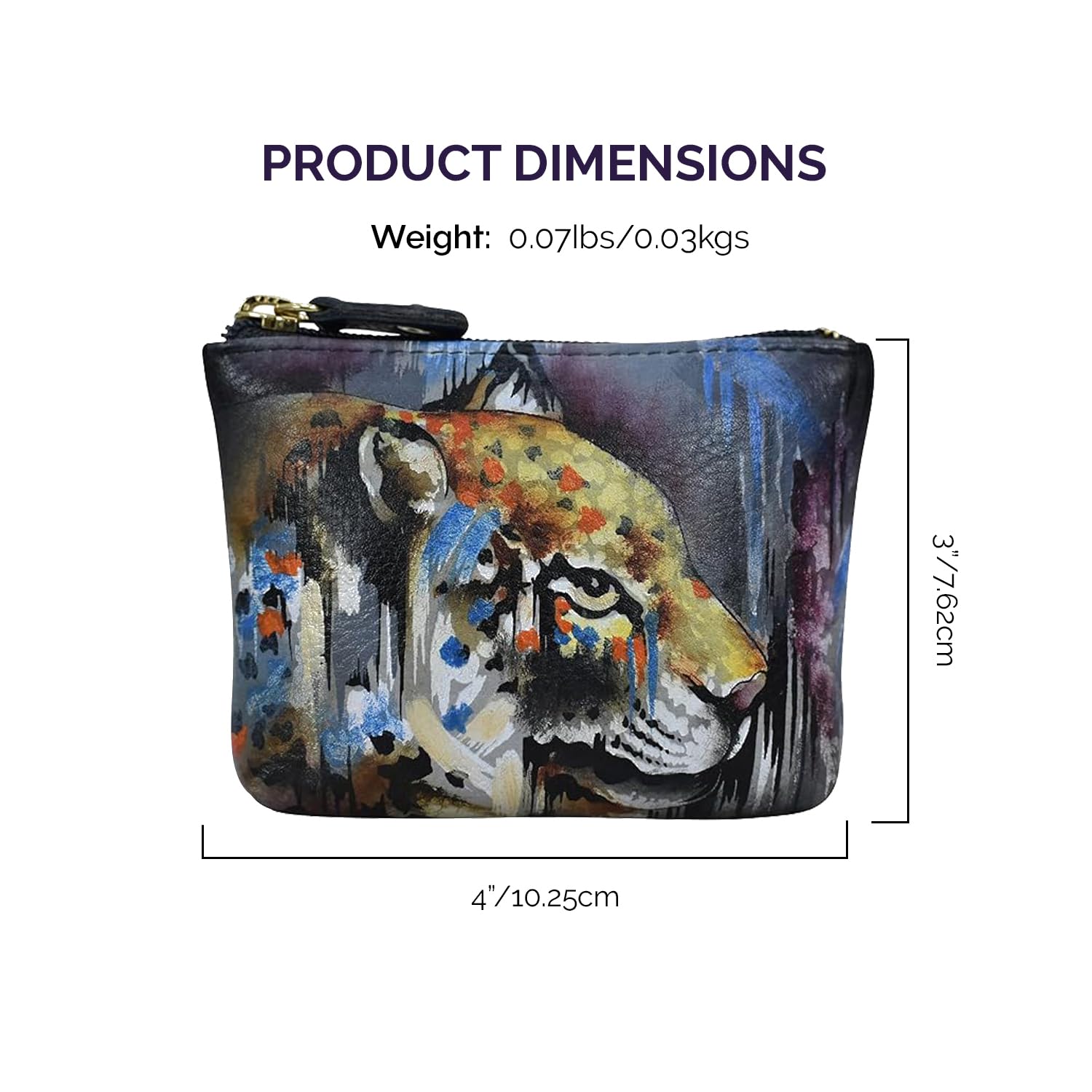Anuschka Women’s Leather Coin Purse – Hand-Painted Genuine Leather Coin Purse with Secure Closure - 1031, Abstract Leopard 4