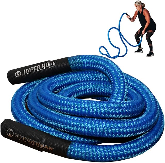 HYPERWEAR Hyper Rope Short Heavy Metal Core Small Space Patented Battle Rope Get Full Size Rope Cardio Strength in Under 6ft Space, No Anchor Needed