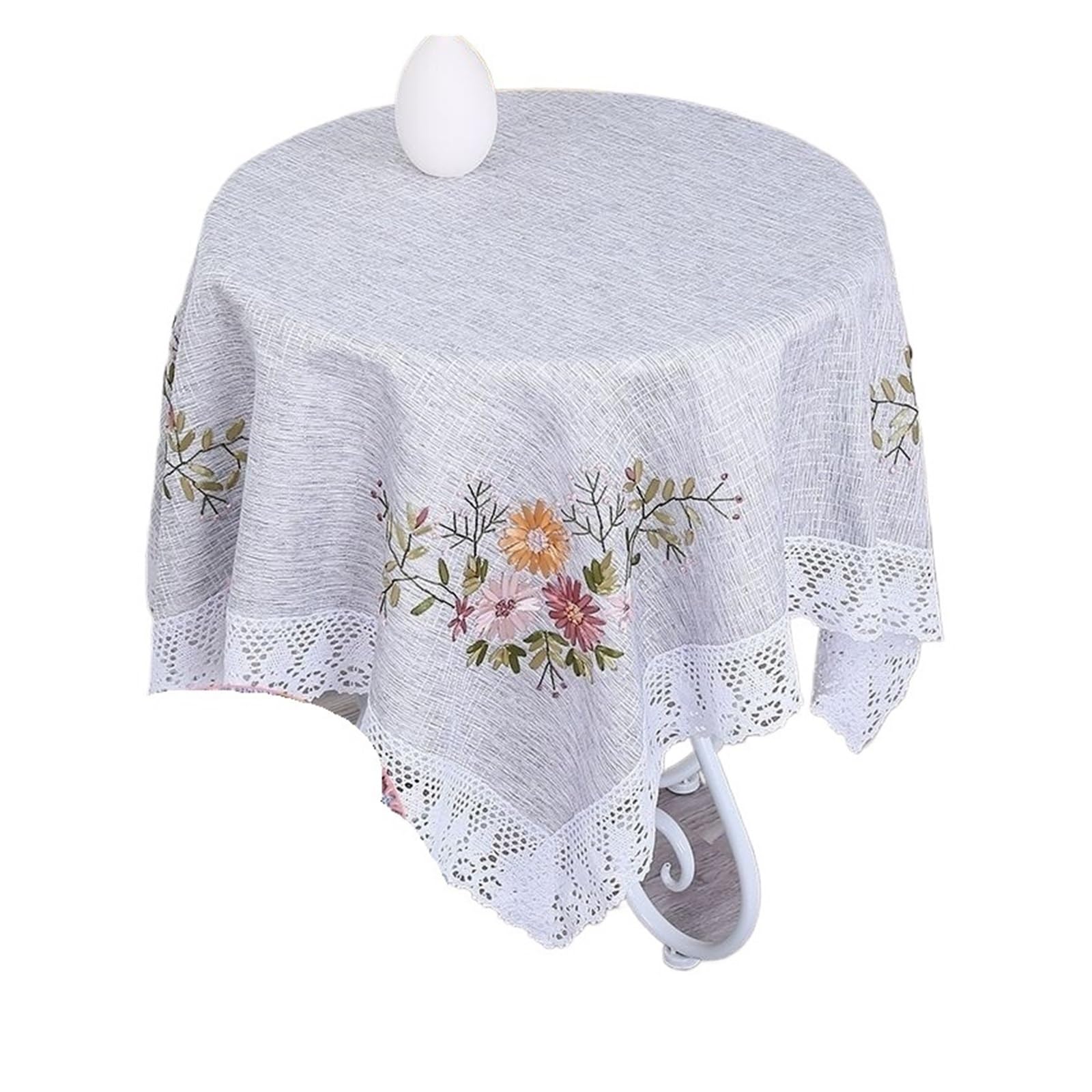 NJIEzhao Embroidered Lace Tablecloth Embroidered Cotton Linen Tablecloth Rectangular White Lace Tea Table Cloth Art Cover European Countryside Living Room(Gray begonia flower 110 * 160 cm)