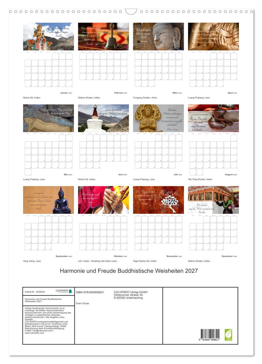 CALVENDO - Harmonie und Freude Buddhistische Weisheiten 2027 (Wandkalender 2027 DIN A2 hoch), Monatskalender: Ein Planer mit buddhistischen Weisheiten für die ganze Familie