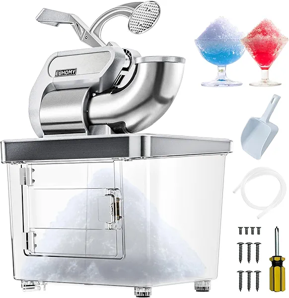 EUHOMY Commercial Ice Crusher, 661Lbs/H, ETL Approval, Snow Cone Machine with Dual Blades, Easy-to-Clean, 300W Electric Shaved Ice Machine with Safety Switch for Both Home & Commercial Use (Silver)