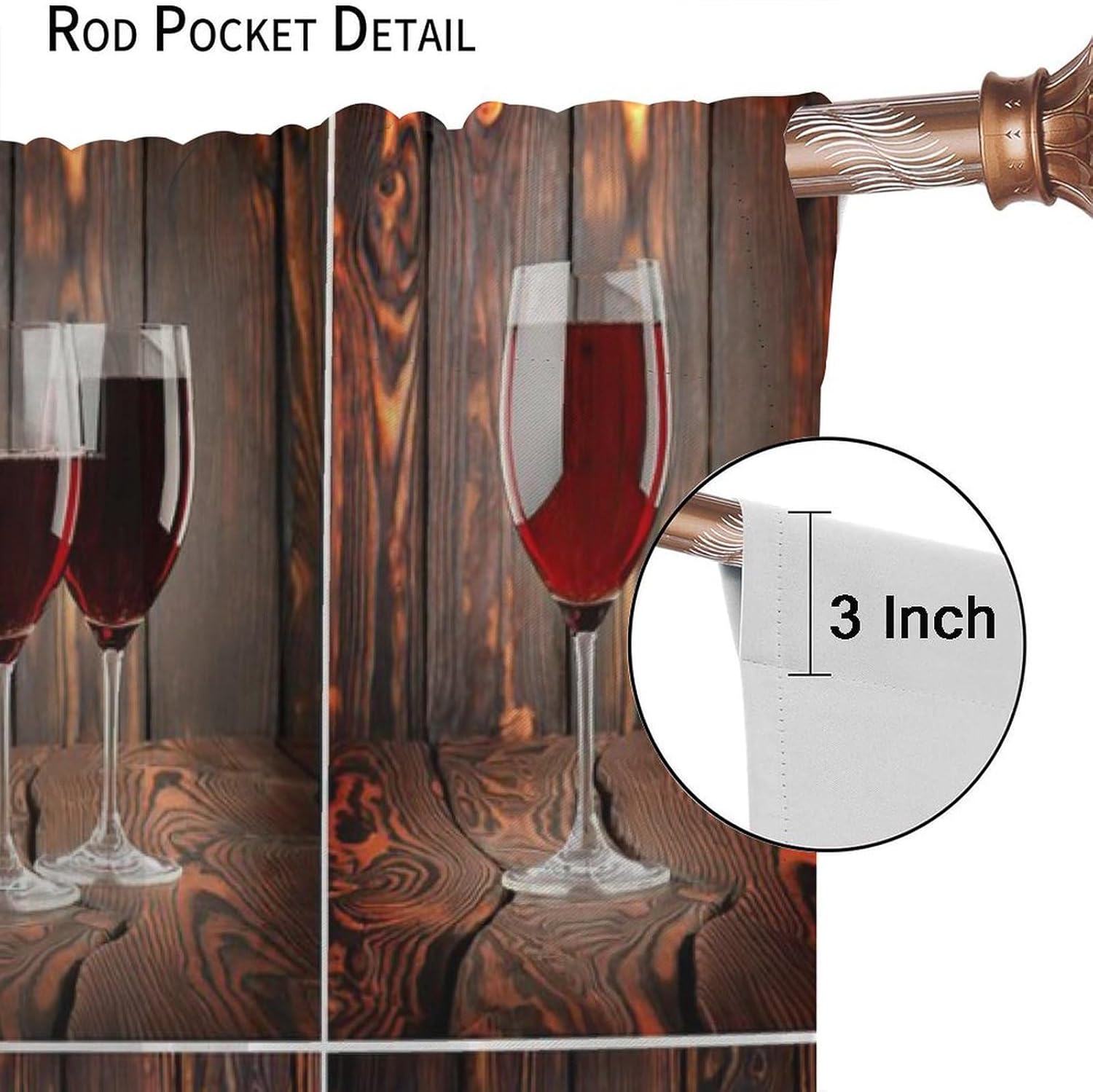 Wine Blackout Curtains, Drink Themed Collage on Wooden Backdrop Grapes and Meat Rustic Country Theme Window Drapes, for Kitchen Living Room Bedroom 21(W)*45(L) 2 Panels