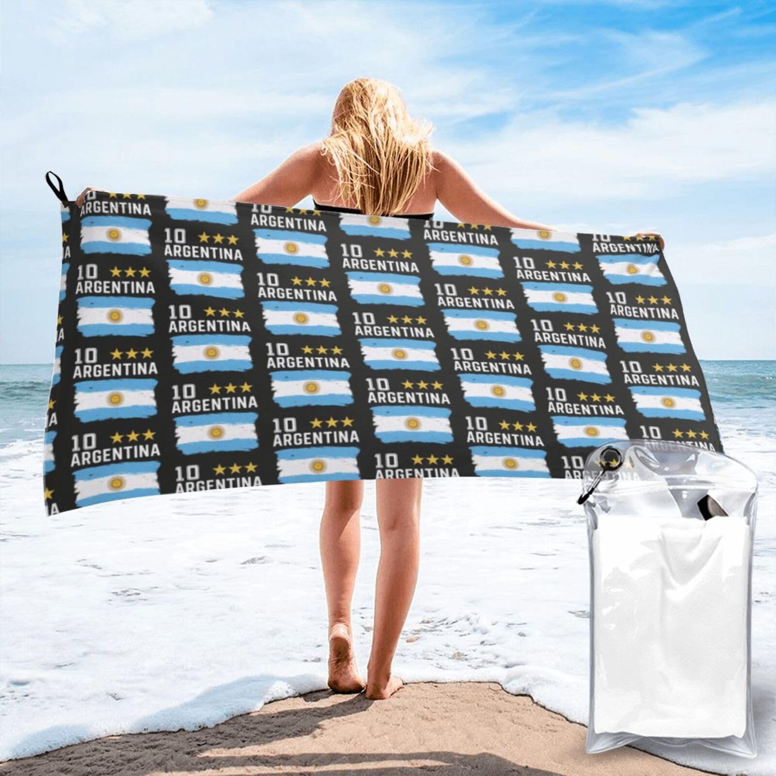 FHIZOAL Argentina Flag (2) Quick Dry Towel Microfibre Towel Super Absorbent Ultra Compact Gym Sports Beach Camping Travel