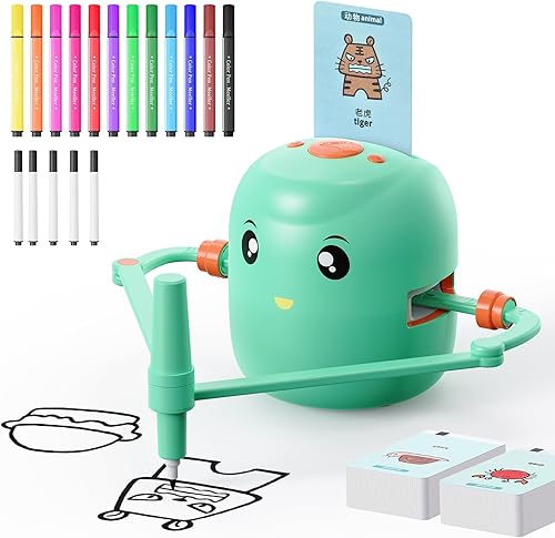 Robot de dibujo educativo interactivo para niños, juguete de aprendizaje Montessori con 150 tarjetas de palabras, interacción de voz, a partir de 5