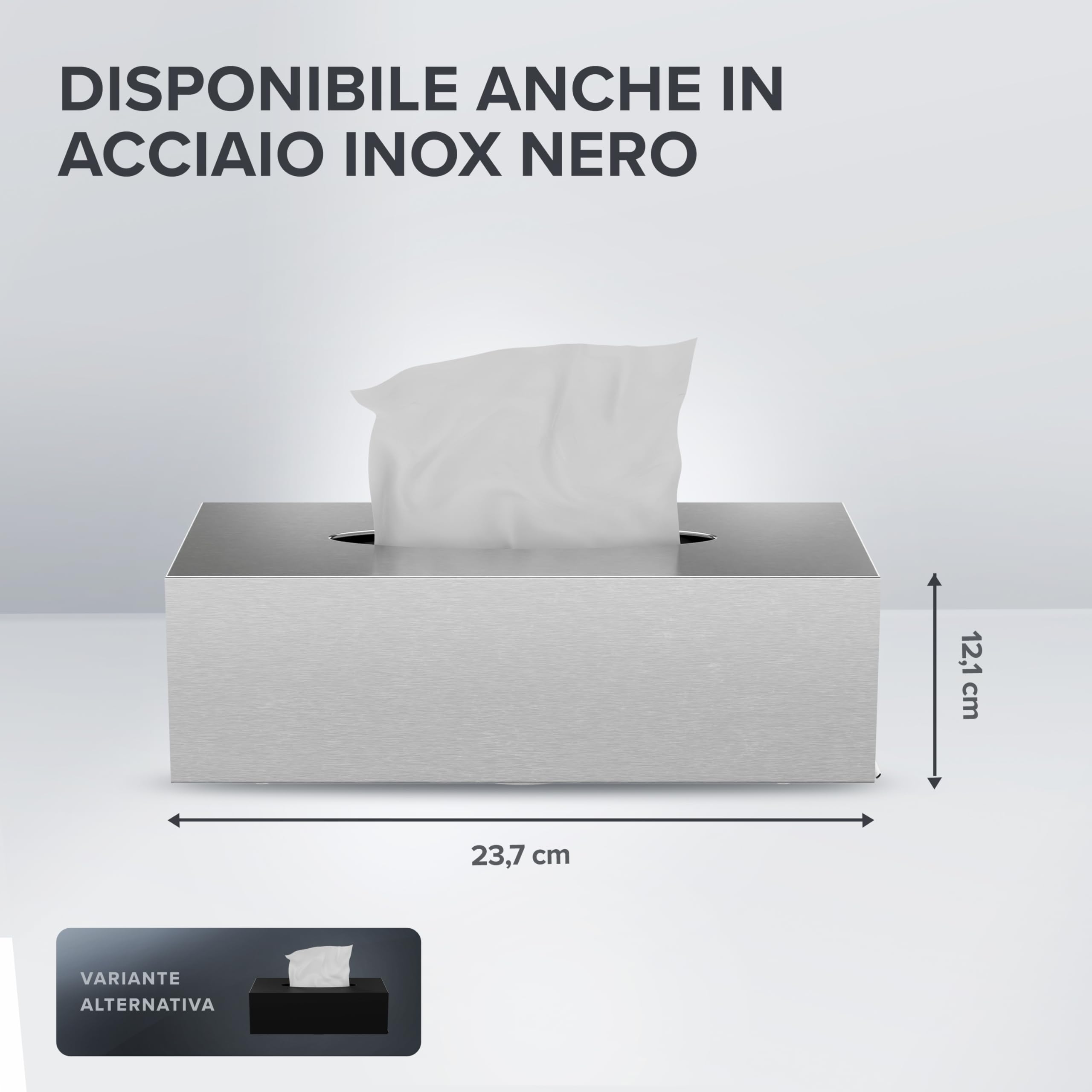 ovimar cosmetic tissue box Fornaes | acciaio inox | argento | dispenser di fazzoletti, asciugamani di carta, fazzoletti cosmetici per bagno, cucina, tavolo da pranzo | montaggio a parete opzionale