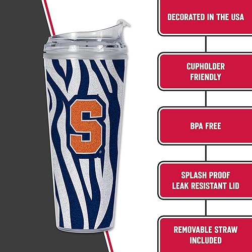 Miniatura 121 de Rico Industries NCAA - Vaso de acrílico con purpurina de 24 onzas con tapa con bisagras, vaso de doble pared con licencia oficial y popote Brillo