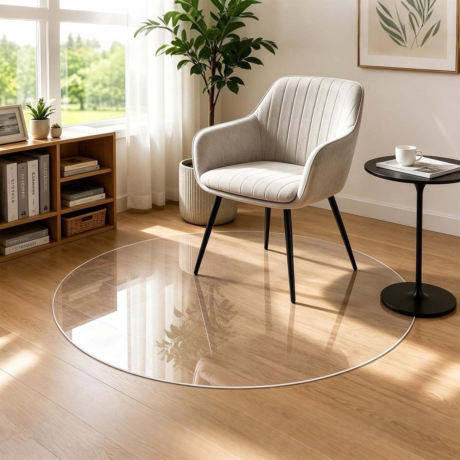 AVLLSO Non-Slip Protector Mat Clear Vinyl Plastic, Waterproof Carpet Protector Pad, Lay Flat Design, 1.5mm Thick, Resists Scratches ﻿(Dia-110cm/3.6ft)