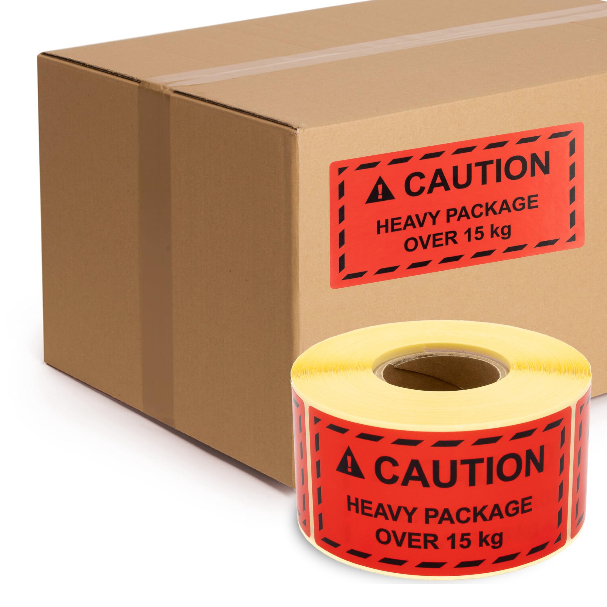 Autocollants Colis Lourds 15kg 500 Étiquettes Avertissement MD Labels 100x50mm - 'Attention Colis Lourd' - Rouge Fluorescent Autocollants Attention Colis Lourd