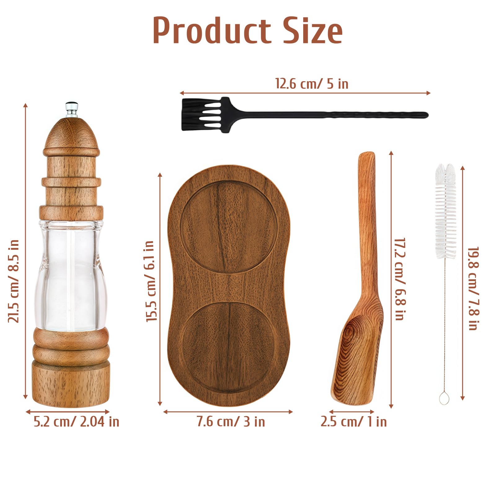 Salt and Pepper Grinder Set, Manual Mills with Acrylic Window, Salt Grinder Refillable Wooden, Salt Grinder and Pepper Mill with Adjustable Ceramic Core, 2 Pack