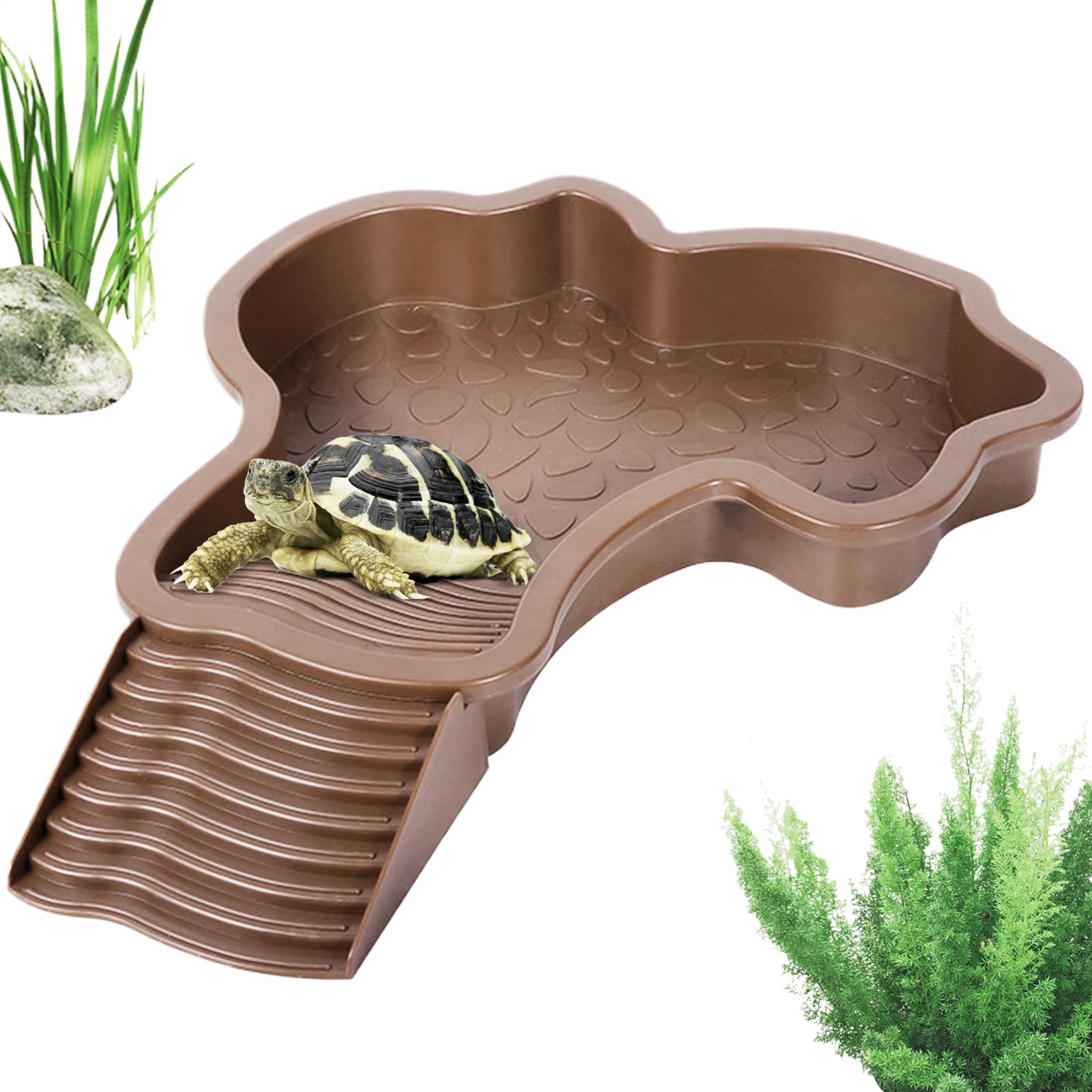 Aquarium Turtle Bathing Pond - Reptile Water, Pot Ladder | Terrace Turtle Bathing Amphibians Feeding Dish for Climbing Pools for Aquatic Animals To