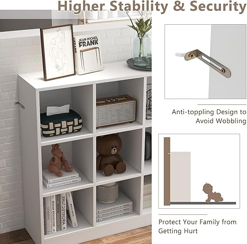 Miniatura 5 de Tangkula Estantería de 9 cubos, estantería abierta independiente de 3 niveles, organizador de almacenamiento de cubos moderno con dispositivo