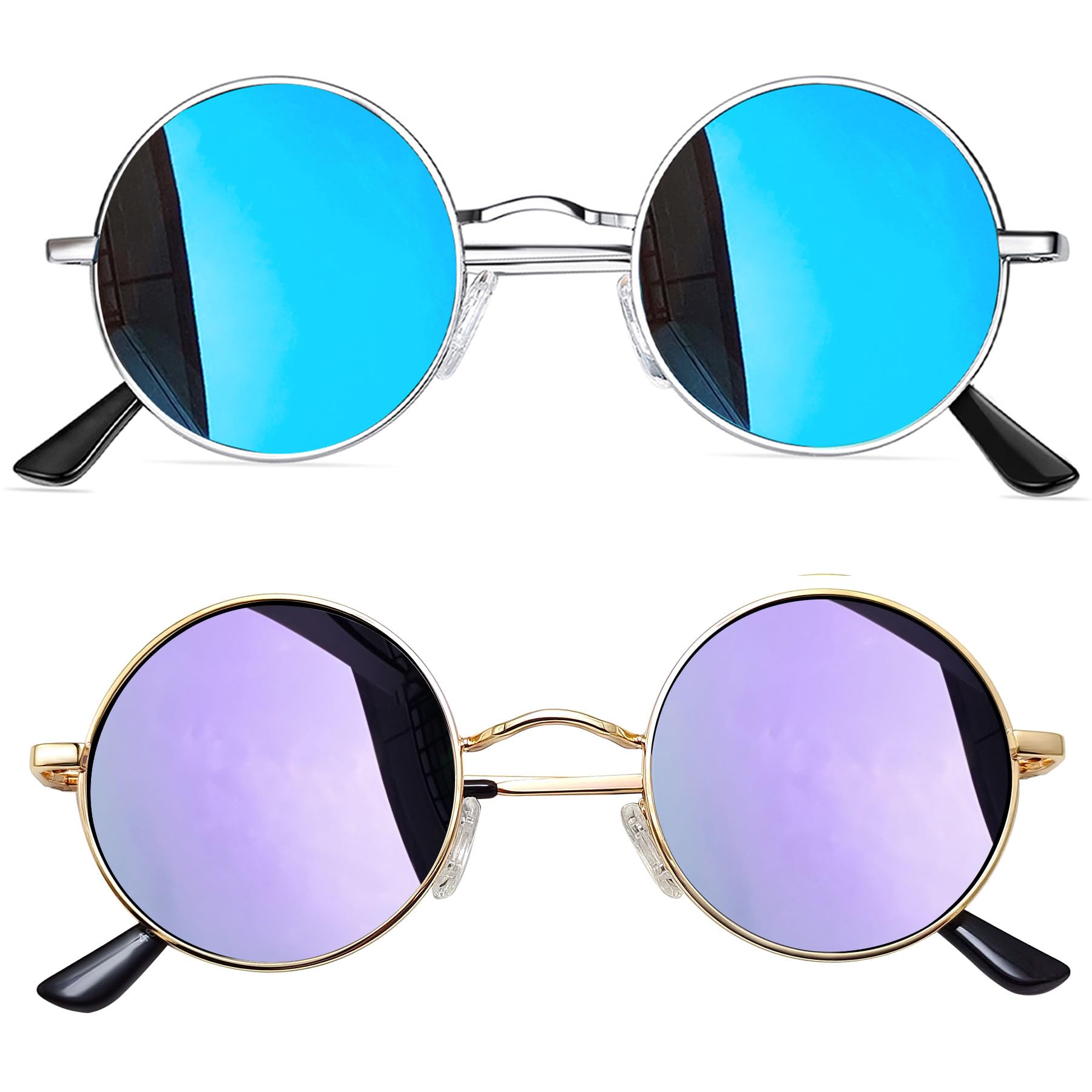 Joopin 2PCS Gafas de Sol Redondas Steampunk para Hombre y Mujer Polarizadas Estilo Retro Hippie para Conducir Pesca Disfraz Fiesta