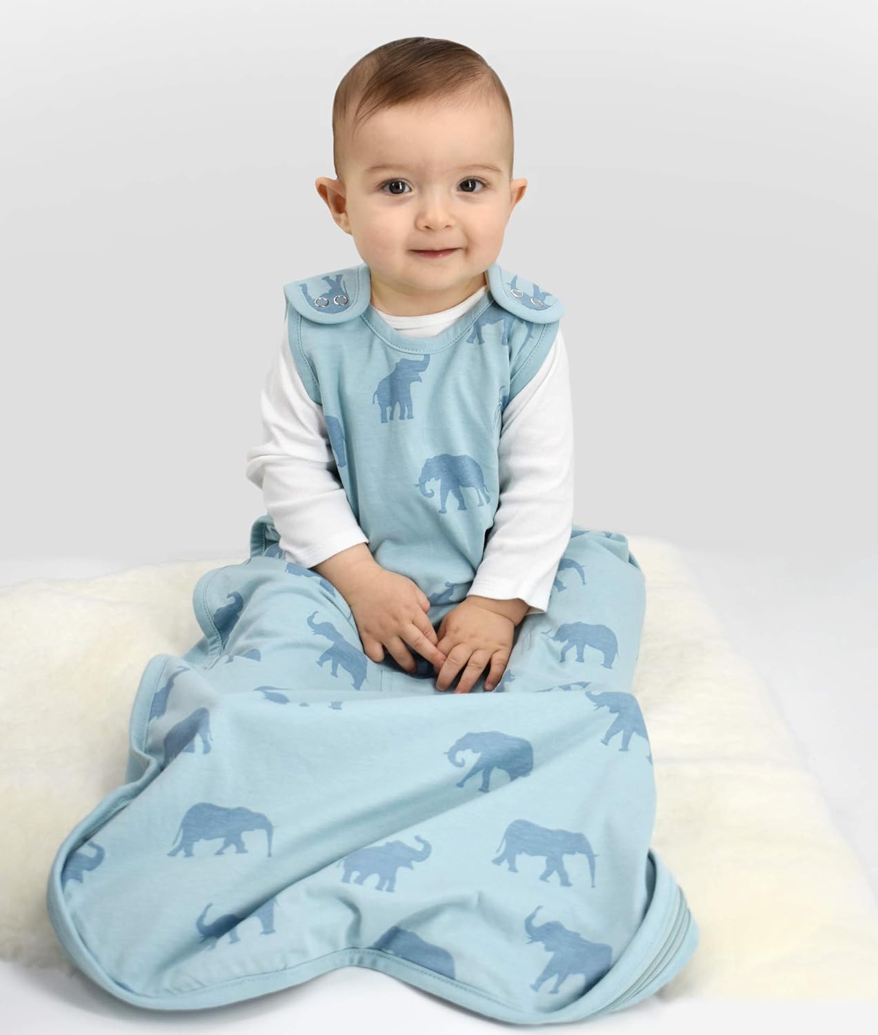 Ecolino Organic Cotton Baby Sleep Sack - 2-Way Zipper Baby Wearable Blanket - Infant to Toddler Sleeping Bag Sack - 2 Months - 2 Years - Elephants - Image 2