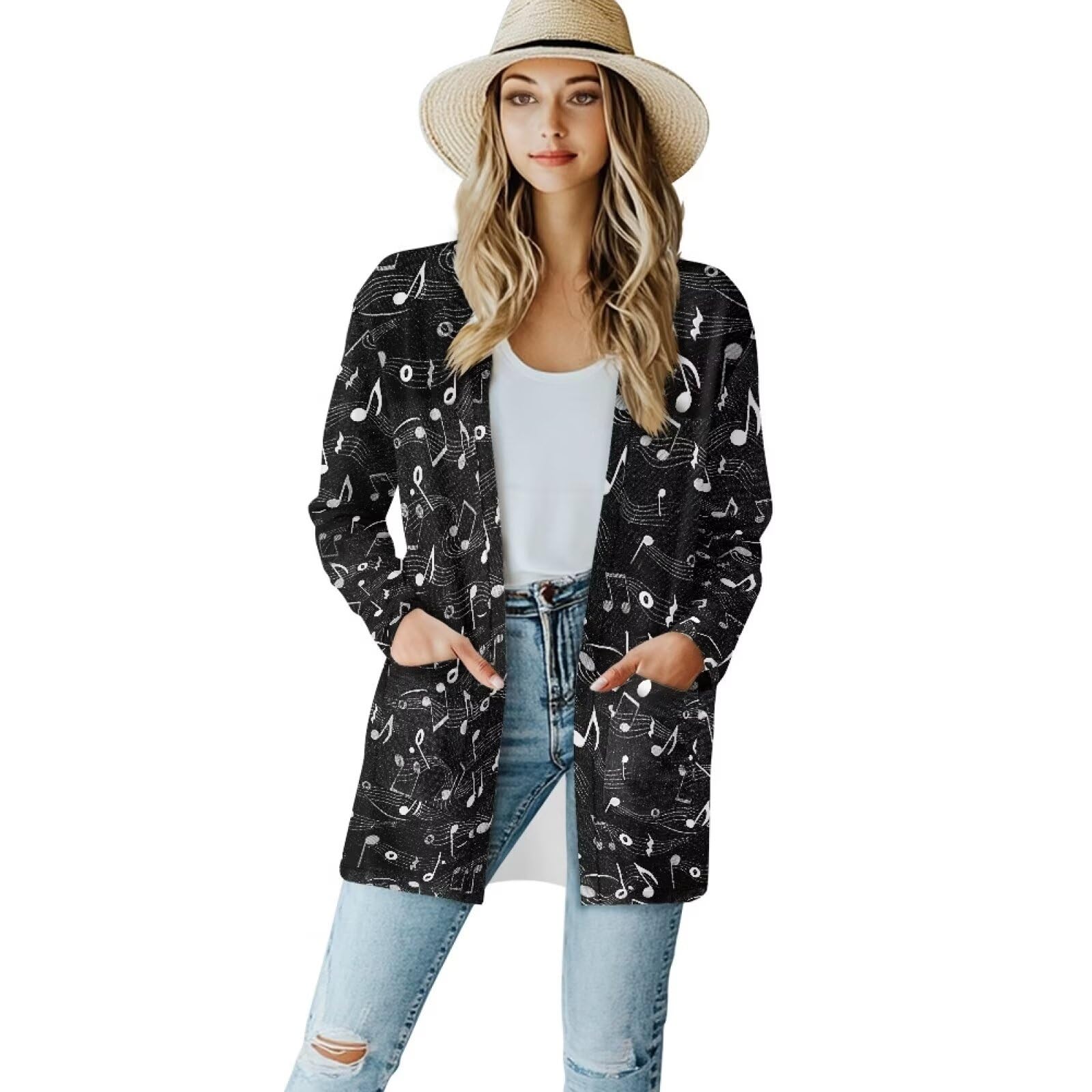 Womens Open Fron Cardigan Sweaters Long Sleeve Oversized Casual Tops Loose Lightweight Daily Coats with Pockets