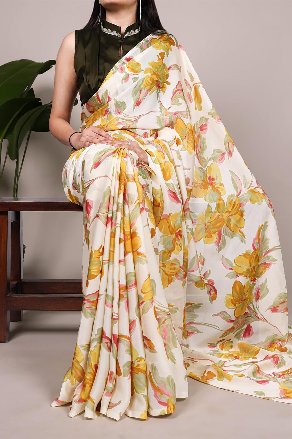 MOHIT CREATIONS Women's Wear Satin Silk & Floral Printed Indian Ethnic Unstitched Blouse Piece