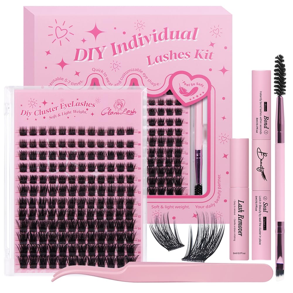 Ciglia Finte Ciuffetti Kit Extension Ciglia Lash Clusters con Bond e Rimuoviciglia 8-16mm,DIY Eyelash Extension Kit (DM-FD32)