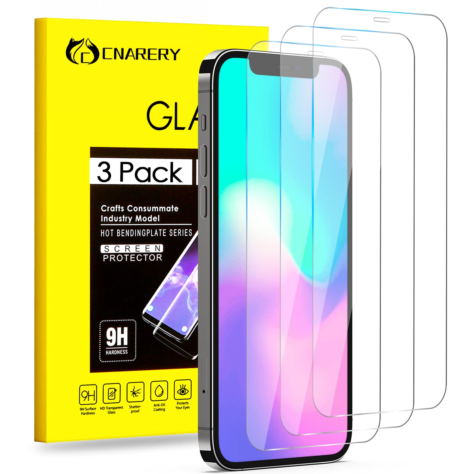 Cnarery [3 Pack] Screen Protector for iPhone 12 & iPhone 12 Pro (6.1 inch), Scratch Resistance, Case Friendly, Bubble Free, Tempered Glass Screen Protector