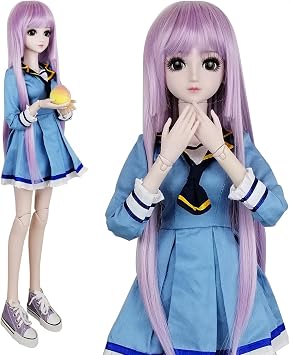 1/3 BJD Doll, 20 Movable Joints Plastic Ball Jointed Doll, Removable Hair & Clothes, Openable Head for Eye Replacement, Full Set with Blue School Uniform, Gift for Kids 6+