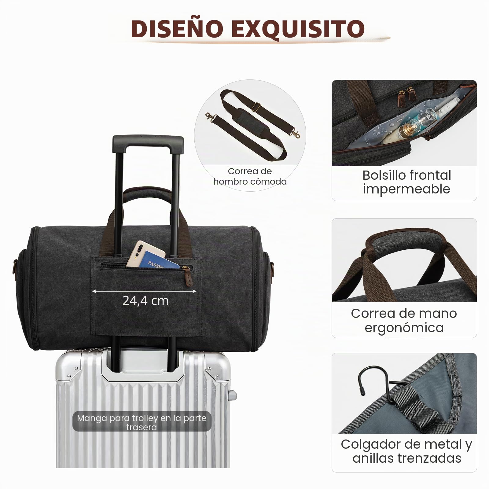 S-ZONE Bolsa de ropa para viajes, bolsa de viaje para hombres, bolsa de viaje convertible, bolsa de transporte para equipaje colgante, bolsa de viaje con bolsa de aseo