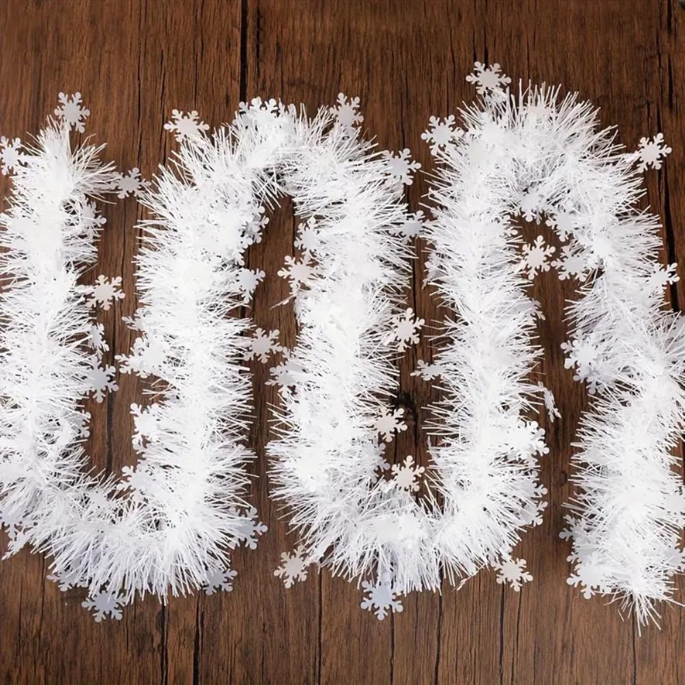 20 guirnaldas de alambre de copos de nieve, 2 m, guirnalda de Navidad, guirnalda de abeto, decoración navideña, guirnalda de espumillón, guirnalda de nieve para puerta, pared, ventana