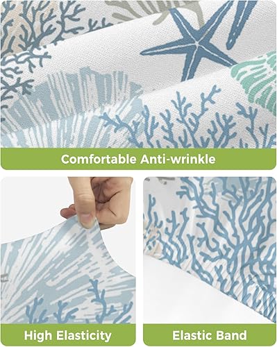 Miniatura 4 de Juego de 4 fundas para taburetes de bar, fundas elásticas para sillas de comedor, diseño de estrella de mar náutica, fundas extraíbles para sillas