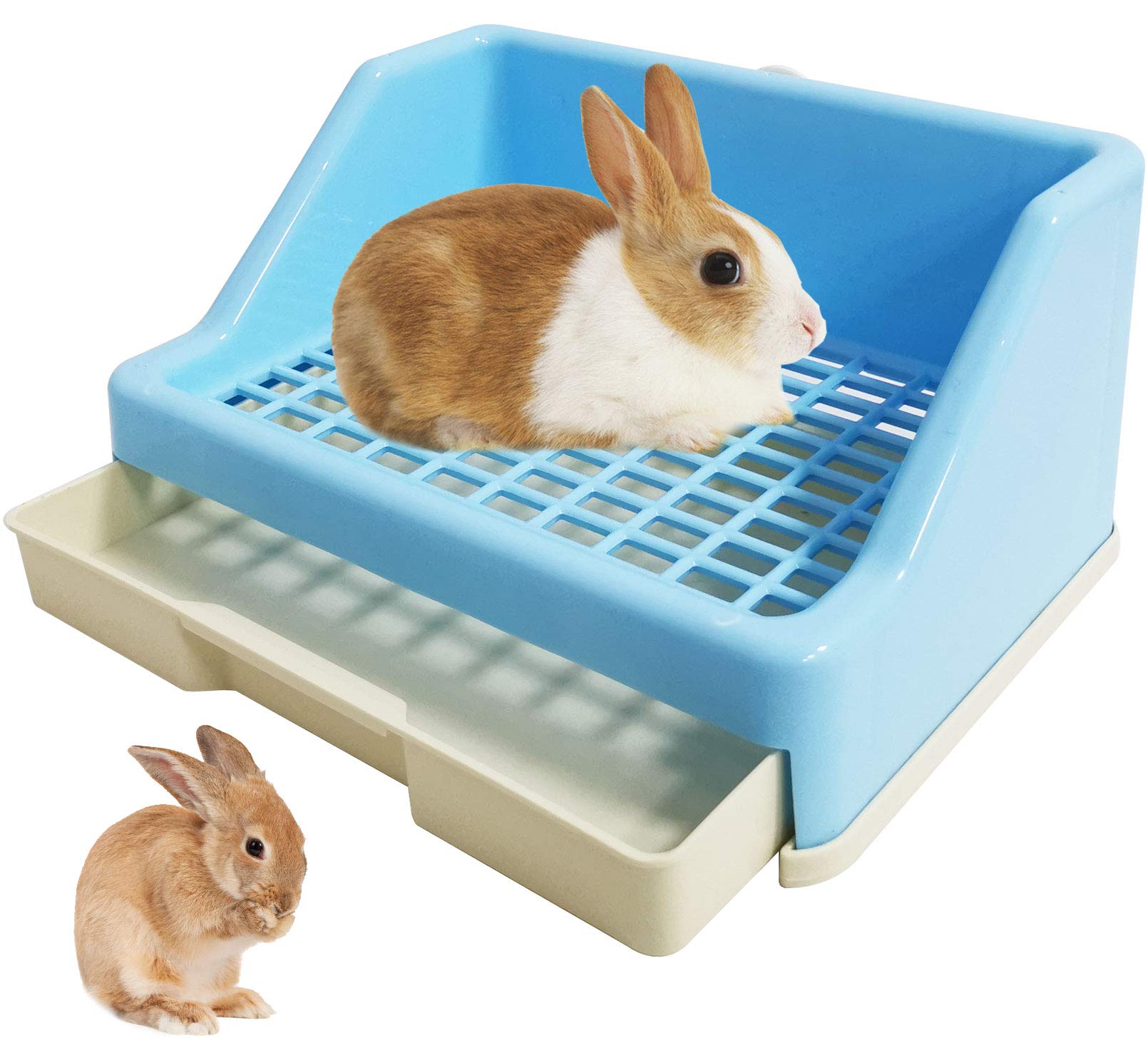 kathson Rabbit Litter Box Trainer Small Animal Potty Corner Toilet with Drawer Pet Cage Pan Litter Bedding Box for Adult Guinea Pig Hamster Bunny