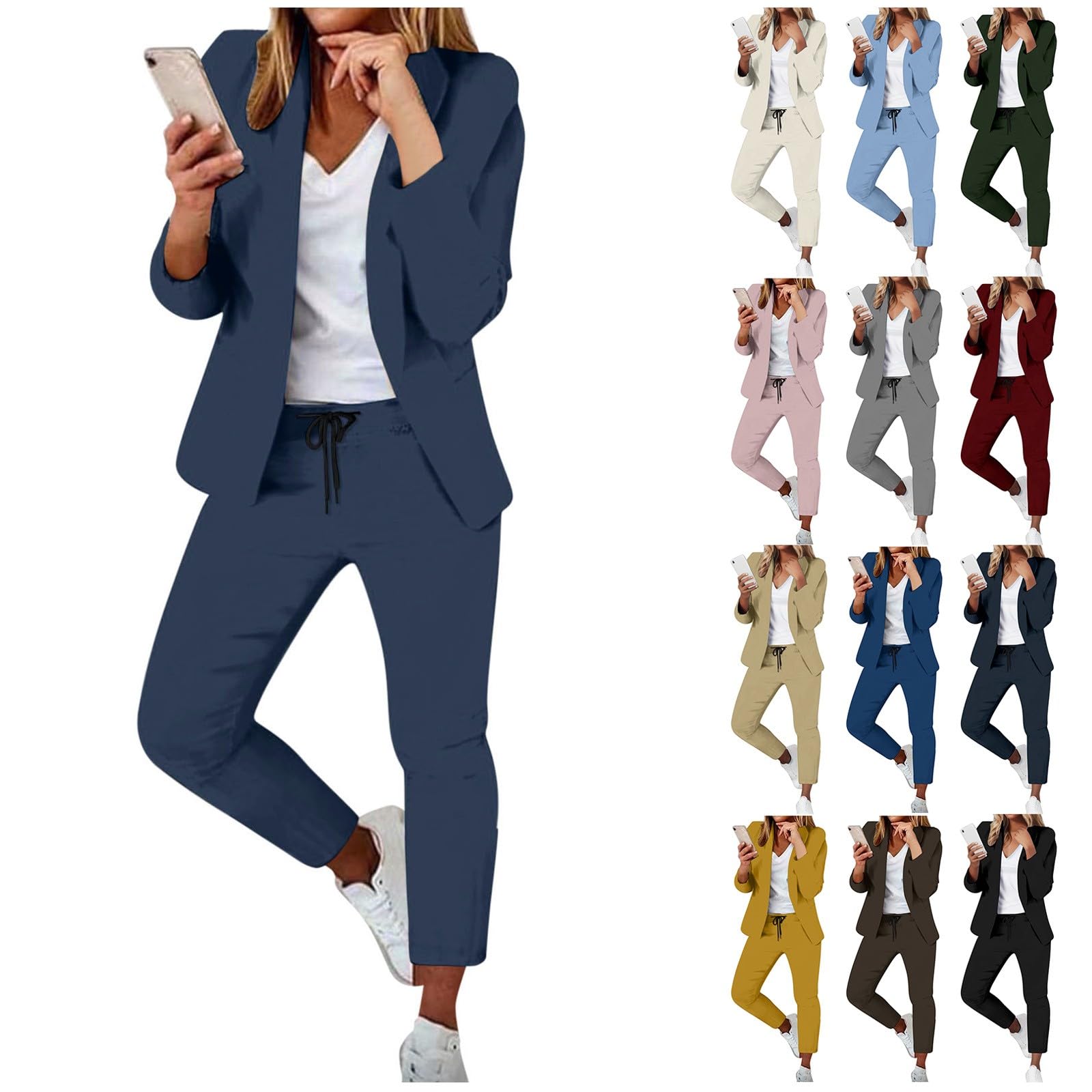 Generico Completo Donna Elegante Tailleur Cerimonia Curvy Giacca e Pantalone Outfit Completo Business Casual da Ufficio Lavoro 2 Pezzi da Tuta Business Suit Set