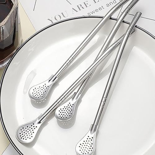 Miniatura 6 de Cucharas para pajitas de acero inoxidable, 59 x 1.5 pulgadas, reutilizable, bombilla yerba mate, pajitas de cono de nieve con cepillo de limpieza,