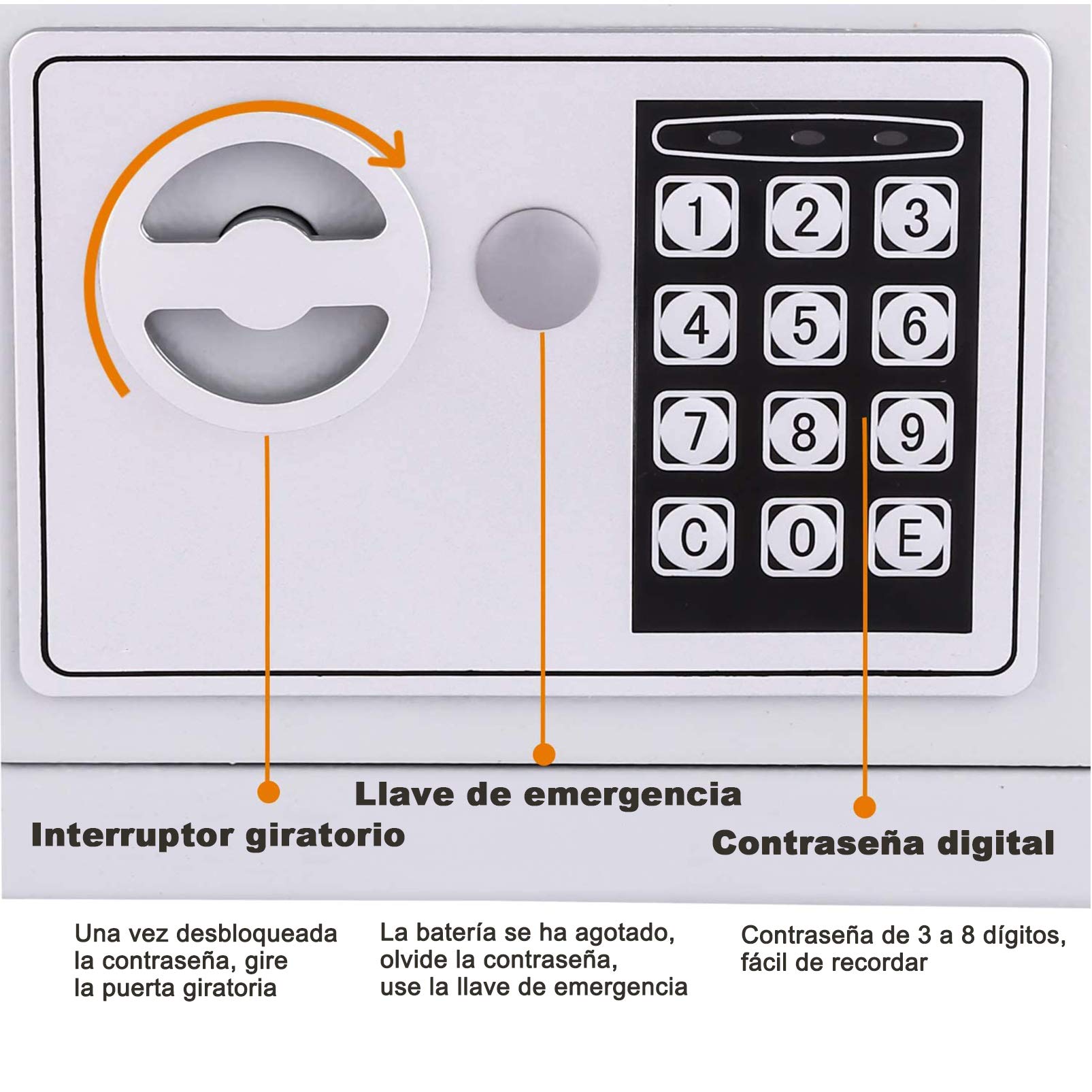 Meykey Caja Fuerte Electrónica Digital Empotrable Plateado