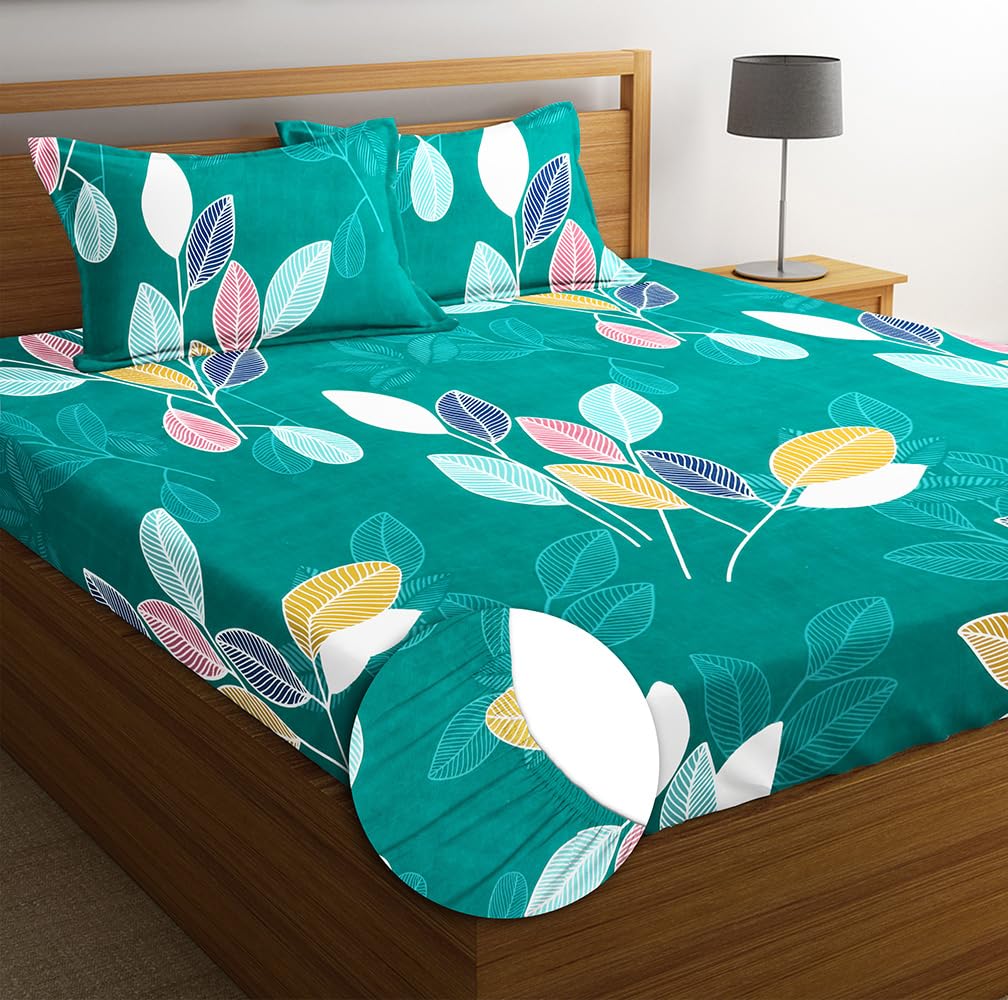 BSB HOME Style Cotton Feel Glace Cotton Elastic Fitted Printed King Size Double Bed Bedsheet with 2 Pillow Cover (78"x72", Floral-White and Green) (B0CK1C6HZC) Amazon Price History, Amazon Price Tracker