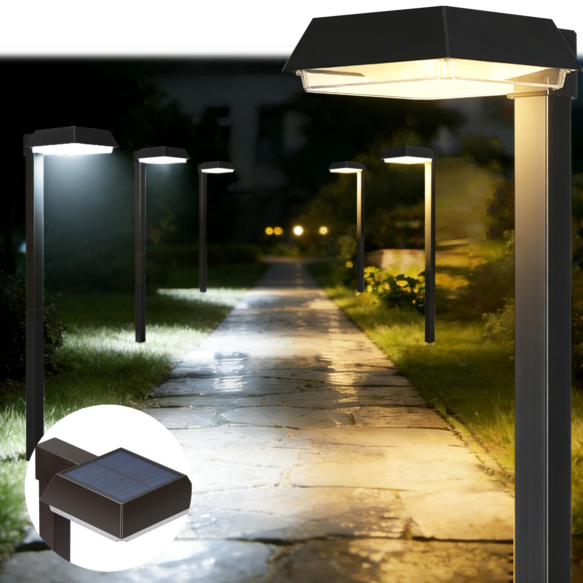 Bobcat Solar Wegeleuchten Super Hell 300 Lumen mit 2 in 1 Warmweiß und Tageslichtmodi, Schwarze LED Solarleuchten Außen Wasserdicht für Weg, Gehweg, Auffahrt oder Gehweg Licht (6 Pack)