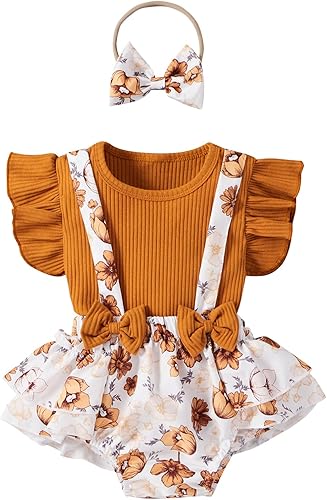 Conjunto de ropa para bebé recién nacida, con volantes, manga corta, acanalada, para verano