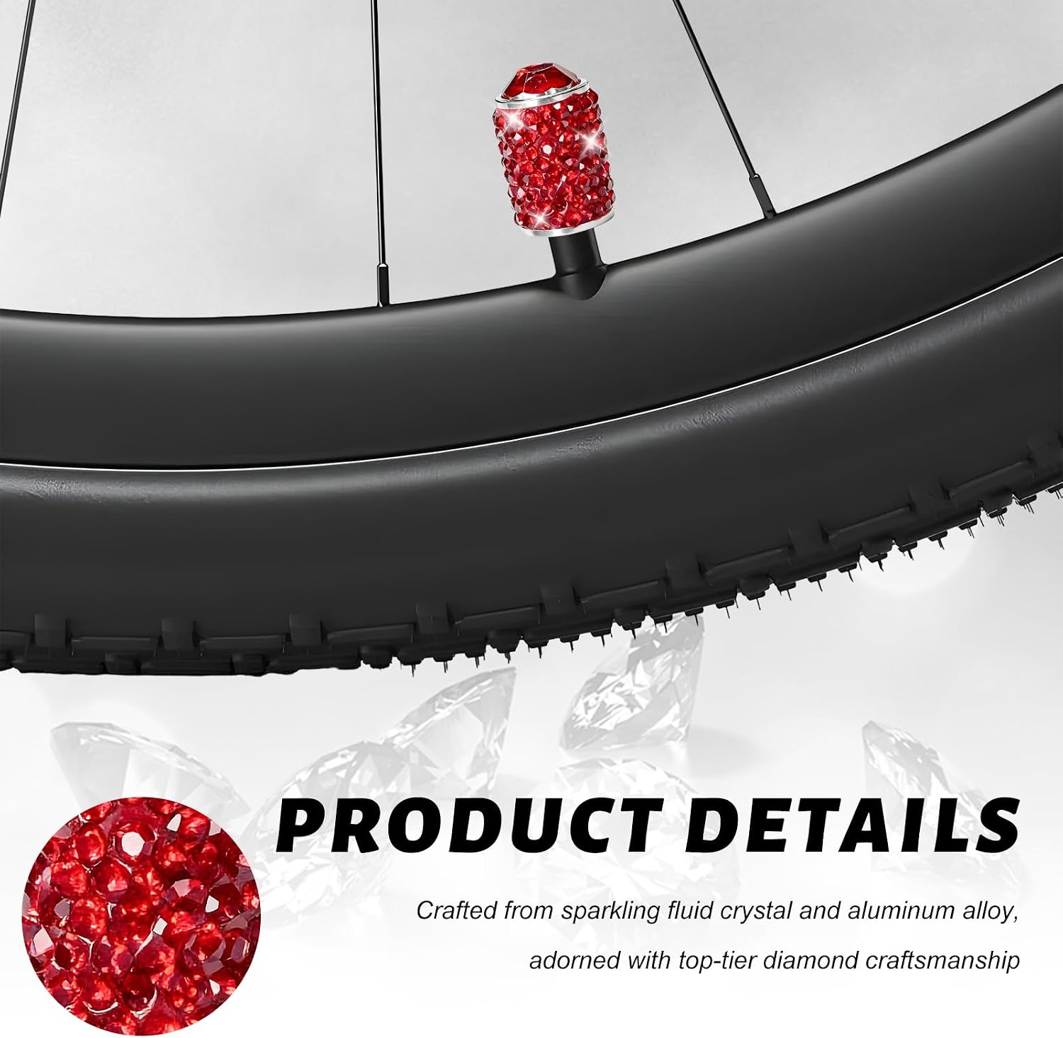 4 PCS Bling Tire Valve Covers, Crystal Rhinestone Automotive Tire Valve Stem Covers, Dustproof Leakproof Wheel Stem Cap Stylish Exterior Accessories for Car Truck SUV (Red) image 3