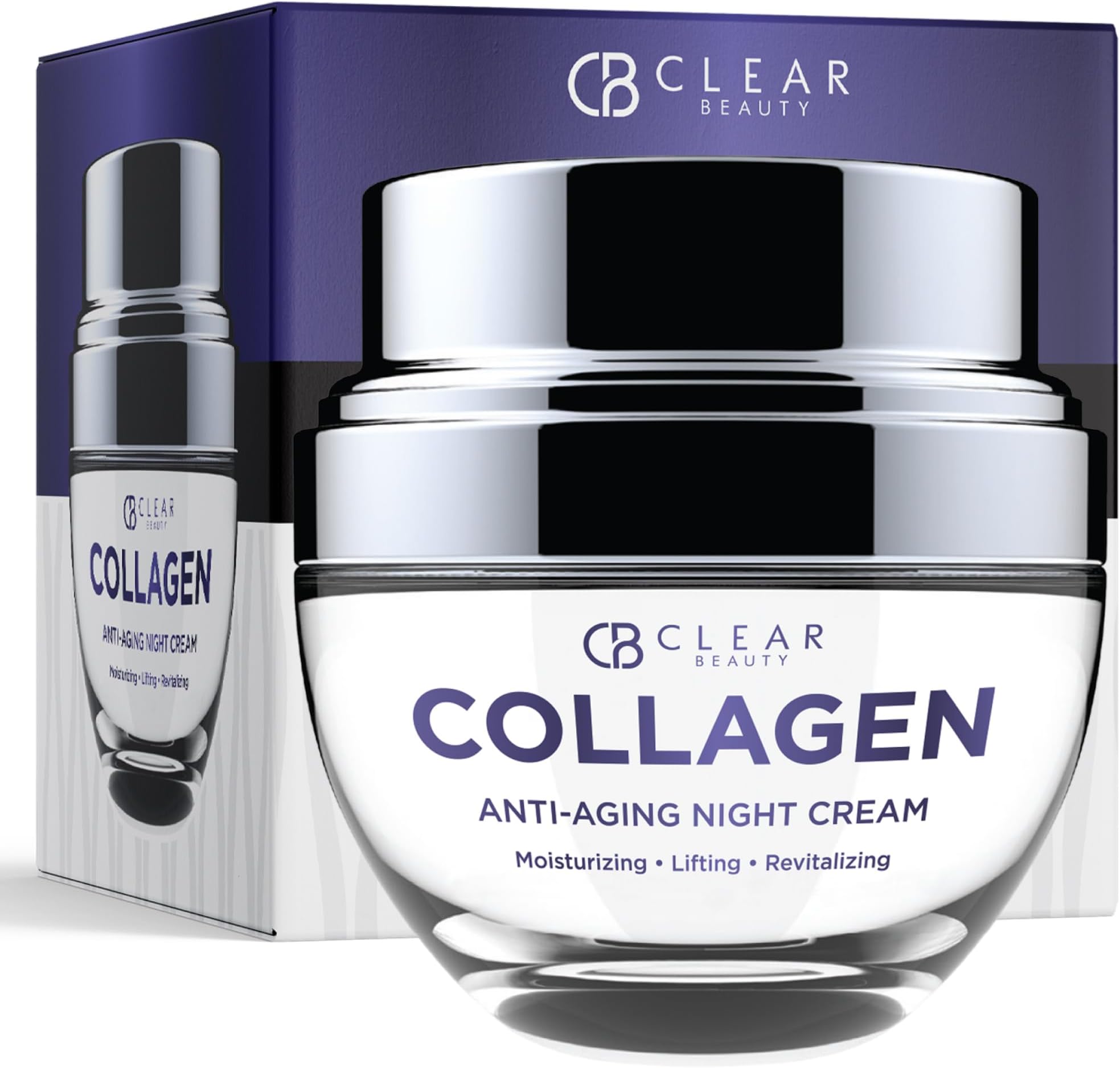 Clear Beauty Collagen Night Cream - Ultra Hydrating Face Moisturizer, Firms, Smooths & Restores Moisture - Dermatologist Tested, Anti Aging Korean Skin Care - Vegan, Clean Beauty - 1.69 Fl Oz