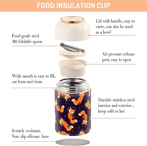 Miniatura 4 de MCHIVER Fox Food Jar with Spoon Stainless Steel Vacuum Insulated Food Container 17 oz Soup Thermos for Adults