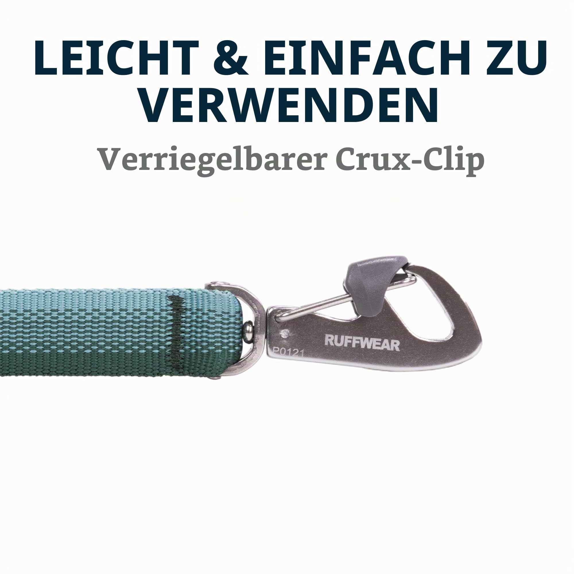 RUFFWEAR Front-Leine, leicht, 1,5 m, Starke Leine mit gepolstertem Griff und sicherem drehbarem Crux-Clip, kompaktes, flaches Tubelok-Gurtband, River Rock Green