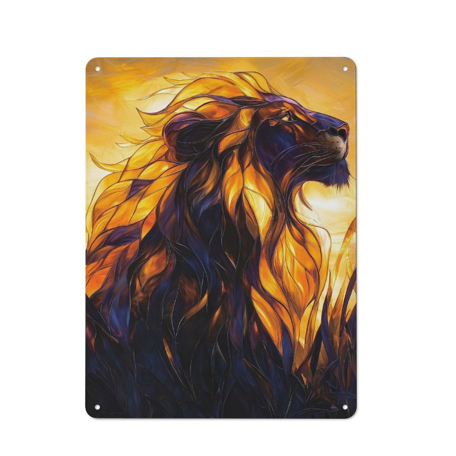 Junmoney Lion In Flames Retro-Style Metal Plaque 40X30cm For Garage Or Workshop, For Garage, Workshop And Man Cave Decoration